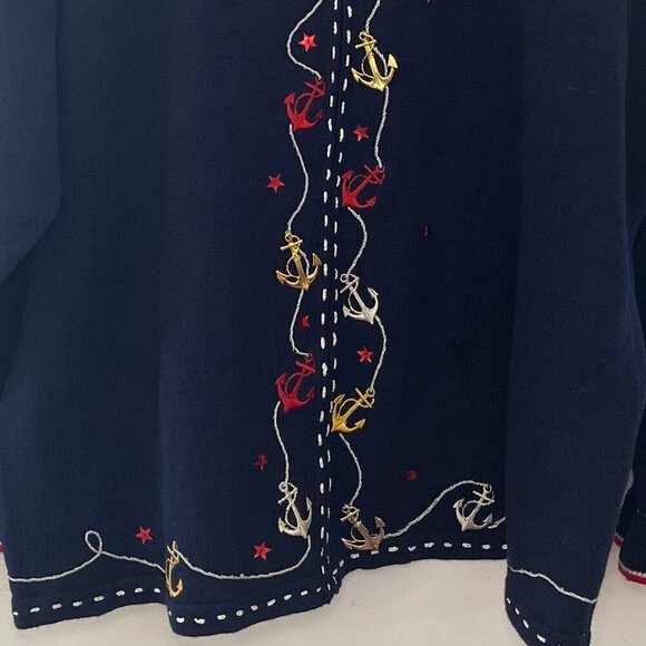 Storybook Knits Woman's Plus-Size Embroider Navy Anchor Nautical Sweater Sz 2x - Picture 3 of 9